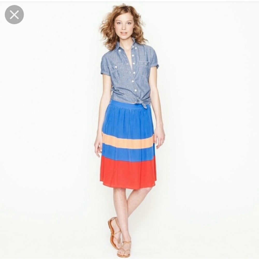 J. CREW Women 100% Silk Pleated A-Line Mini Skirt Colorblock Blue
Orange Sz 4